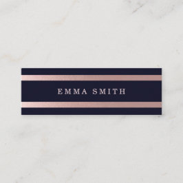 Moderne Roos Gold Striped Chic Blue Elegant Luxury Mini Visitekaartje