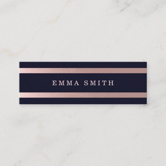 Moderne Roos Gold Striped Chic Blue Elegant Luxury Mini Visitekaartje (Voorkant)