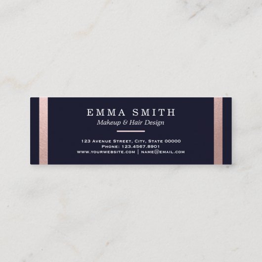 Moderne Roos Gold Striped Chic Blue Elegant Luxury Mini Visitekaartje (Achterkant)