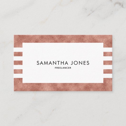 Moderne Roos Gold Texture Stripes Freelancer Visitekaartje (Voorkant)