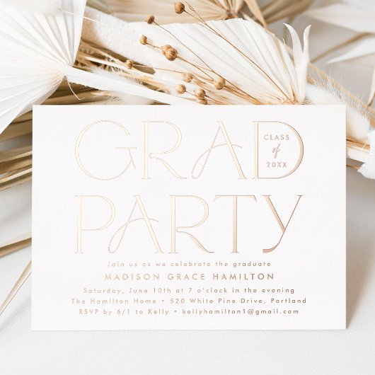 Moderne Roos Gold Typografie Graduation Party Folie Uitnodiging