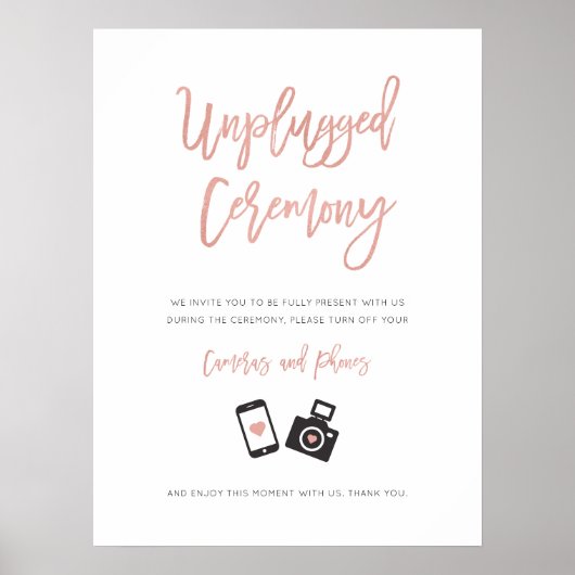 Moderne Roos Gold Unplugged Wedding Ceremony Poster (Voorkant)