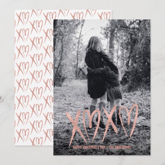 Moderne Roos Gold Valentijn foto-kaart Feestdagenkaart (Voorkant / Achterkant)