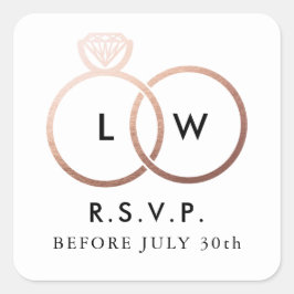 Moderne Roos Gold Wedding Rings RSVP Antwoord Vierkante Sticker