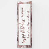 Moderne Roos Gold & White marble Happy Birthday Spandoek (Verticaal)