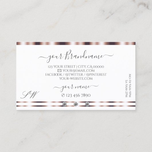 Moderne Roos Gold White Sparking Diamonds Initiale Visitekaartje (Achterkant)