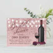 Moderne Roos Gold Wine & Flowers Vrijgezellenfeest Kaart (Staand voorkant)