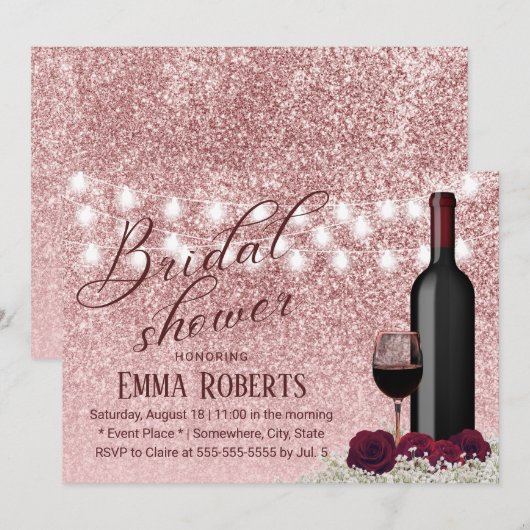 Moderne Roos Gold Wine & Flowers Vrijgezellenfeest Kaart (Voorkant / Achterkant)