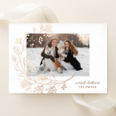 Moderne ROOS Gold Winter Merry-kerstfoto Folie Feestdagenkaart
