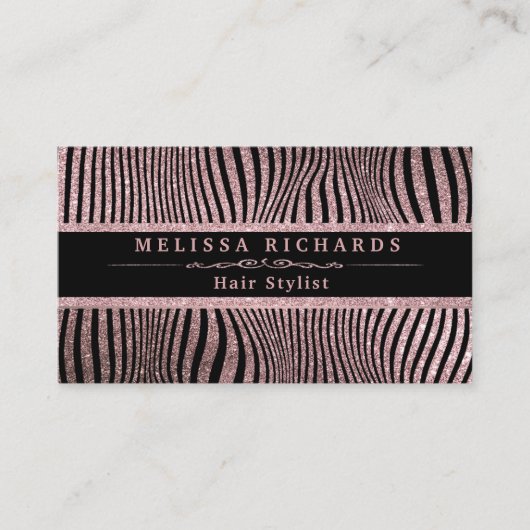 Moderne Roos Gold Zebra Stripes Pattern Visitekaartje (Voorkant)