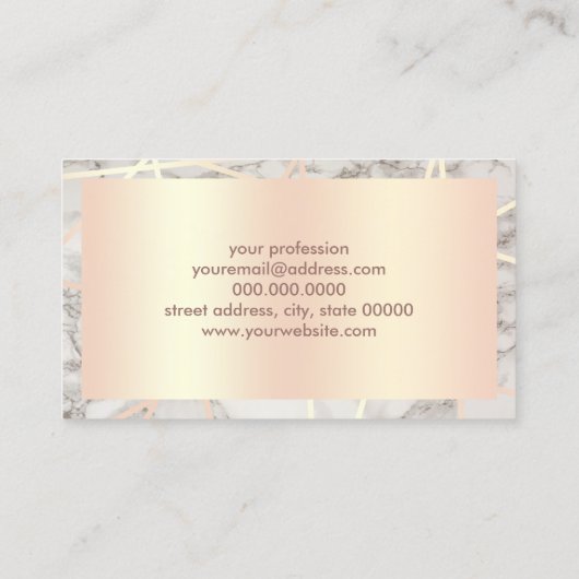 Moderne roos goud en witte marmer make-up artiest visitekaartje (Achterkant)