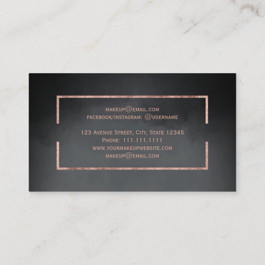 Moderne roos goud lijst zwarte waterverf make-up visitekaartje (Achterkant)