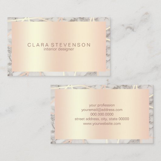 Moderne roos goud & witte marmer interieurontwerpe visitekaartje (Voorkant / Achterkant)