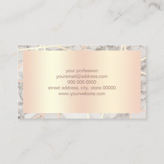Moderne roos goud & witte marmer interieurontwerpe visitekaartje (Achterkant)