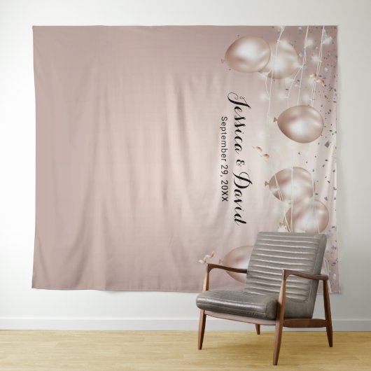 Moderne Roos gouden ballonnen die weduwschap aanga Wandkleed (In Situ (horizontaal))