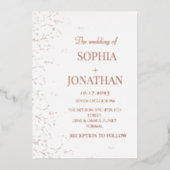 Moderne roos gouden bladeren trouwuitnodiging folie uitnodiging (Voorkant)