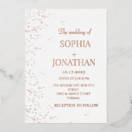 Moderne roos gouden bladeren trouwuitnodiging folie uitnodiging