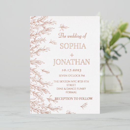 Moderne roos gouden bladeren trouwuitnodiging folie uitnodiging (Staand Voorkant)