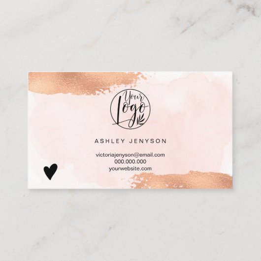 Moderne roos gouden borstelroze logo bedankt visitekaartje (Achterkant)