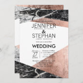 Moderne Roos gouden en marmeren huwelijksuitnodigi Kaart (Voorkant / Achterkant)