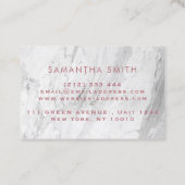 Moderne Roos gouden en witte marmernagels Visitekaartje (Achterkant)