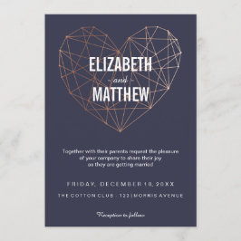 Moderne roos gouden geometrische hartbruiloft kaart