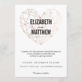 Moderne roos gouden geometrische hartbruiloft kaart