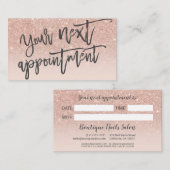 Moderne roos gouden glitter blush script typografi afsprakenkaartje (Voorkant / Achterkant)