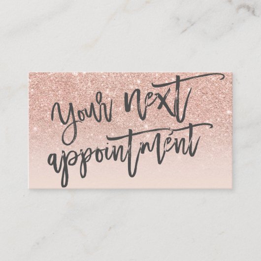 Moderne roos gouden glitter blush script typografi afsprakenkaartje (Voorkant)
