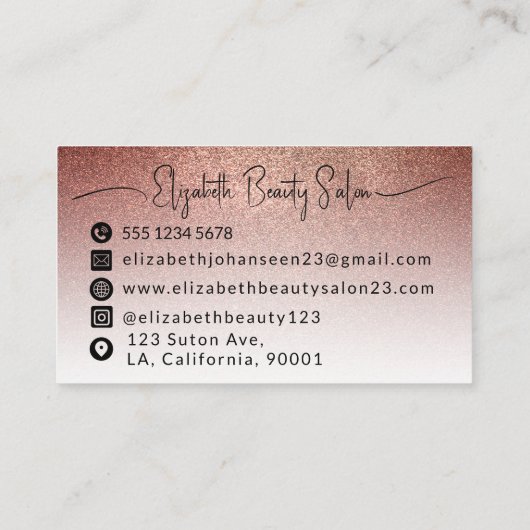 Moderne Roos Gouden Glitter Make-up Artiest Monogr Visitekaartje (Achterkant)