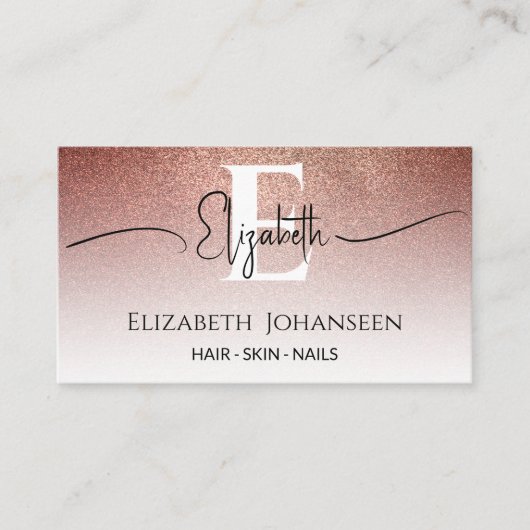 Moderne Roos Gouden Glitter Make-up Artiest Monogr Visitekaartje (Voorkant)