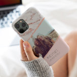 Moderne roos gouden glitter marble blush names fot Case-Mate iPhone case<br><div class="desc">De moderne gouden glitter van het roos knippert de foto met het goud van het roos glitter mousserende geometrische strepen,  bewerkbare pastelzwart roze kleurenblok,  voeg uw namen en uw foto toe. Perfect cadeau voor haar,  je bijen of zus.</div>