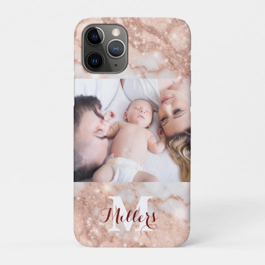 Moderne roos gouden glitter marmeren monogram foto Case-Mate iPhone case (Achterkant)