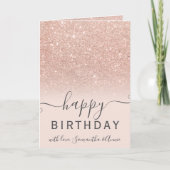 Moderne roos gouden glitter ombre 2 fotoverjaardag kaart (Voorkant)