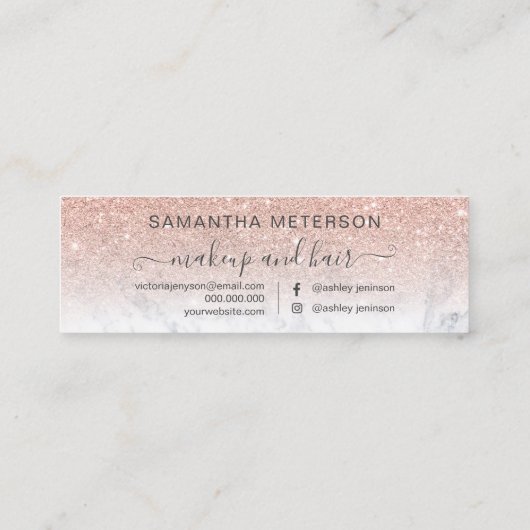 Moderne roos gouden glitter ombre blush afspraak mini visitekaartje (Achterkant)