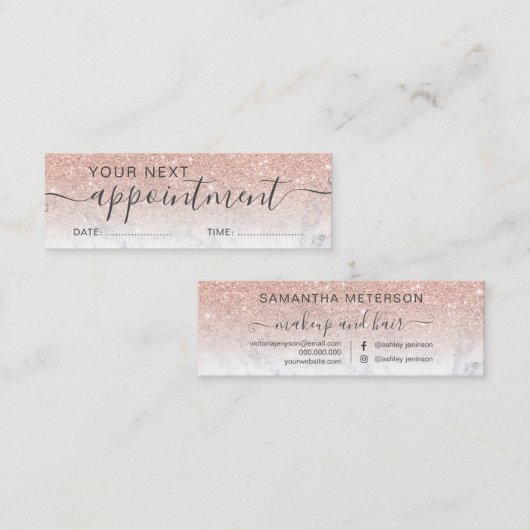Moderne roos gouden glitter ombre blush afspraak mini visitekaartje (Voorkant / Achterkant)