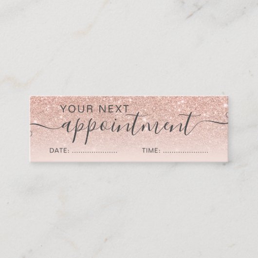 Moderne roos gouden glitter ombre blush mini visitekaartje (Voorkant)