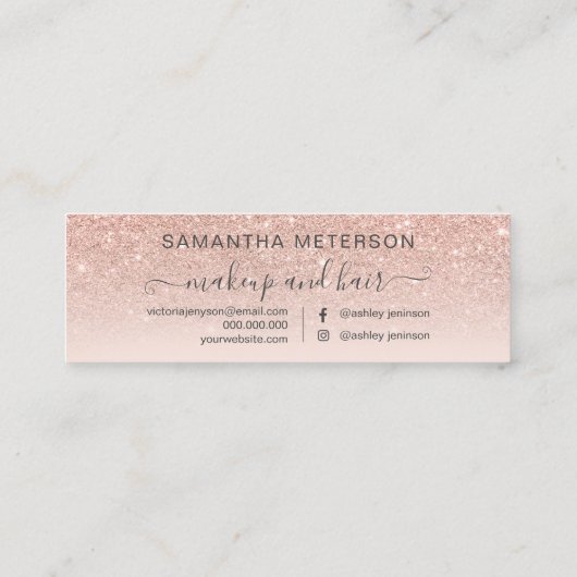 Moderne roos gouden glitter ombre blush mini visitekaartje (Achterkant)