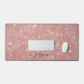 Moderne roos gouden glitter scriptnaam bureaumat (Keyboard & Muis)