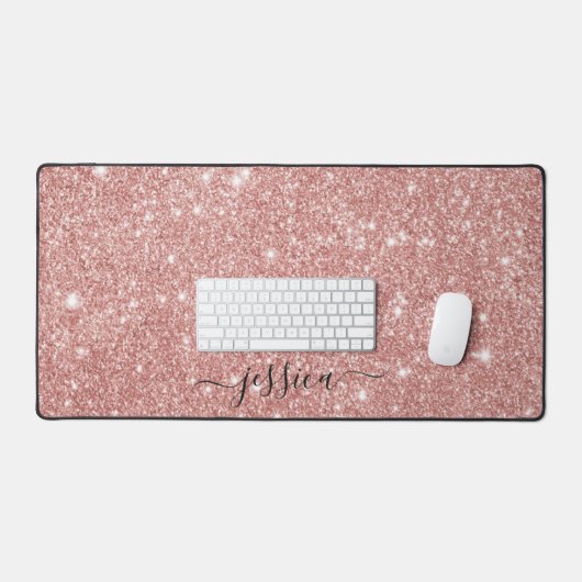 Moderne roos gouden glitter scriptnaam bureaumat (Keyboard & Muis)