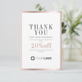 Moderne roos gouden grens logo kleine bedrijven bedankkaart (Staand voorkant)