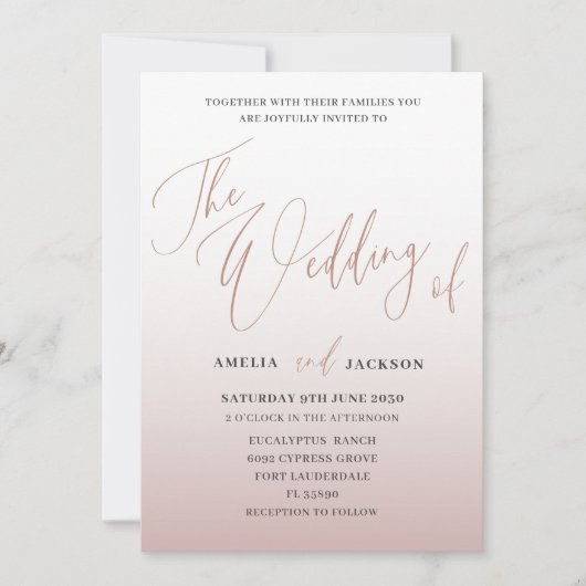 Moderne Roos gouden kalligrafie De bruiloft van Kaart (Voorkant)