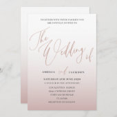 Moderne Roos gouden kalligrafie De bruiloft van Kaart (Voorkant / Achterkant)