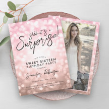 Moderne Roos gouden lichten foto Surprise Sweet 16