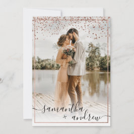 Moderne roos gouden lijst script 5 foto's bruiloft kaart