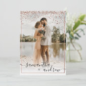 Moderne roos gouden lijst script 5 foto's bruiloft kaart (Staand voorkant)