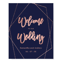 Moderne roos gouden marine welkome bruiloft