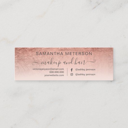 Moderne roos gouden mobre foil blush afspraak mini visitekaartje (Achterkant)
