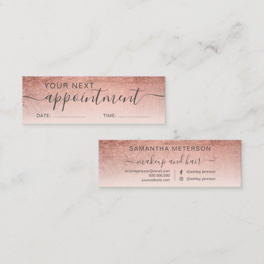 Moderne roos gouden mobre foil blush afspraak mini visitekaartje (Voorkant / Achterkant)