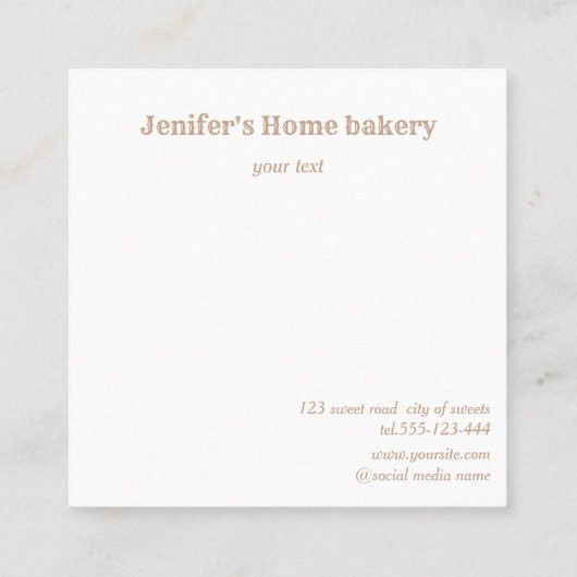 Moderne roos gouden rollende pin whisk chef bakker vierkante visitekaartje (Achterkant)